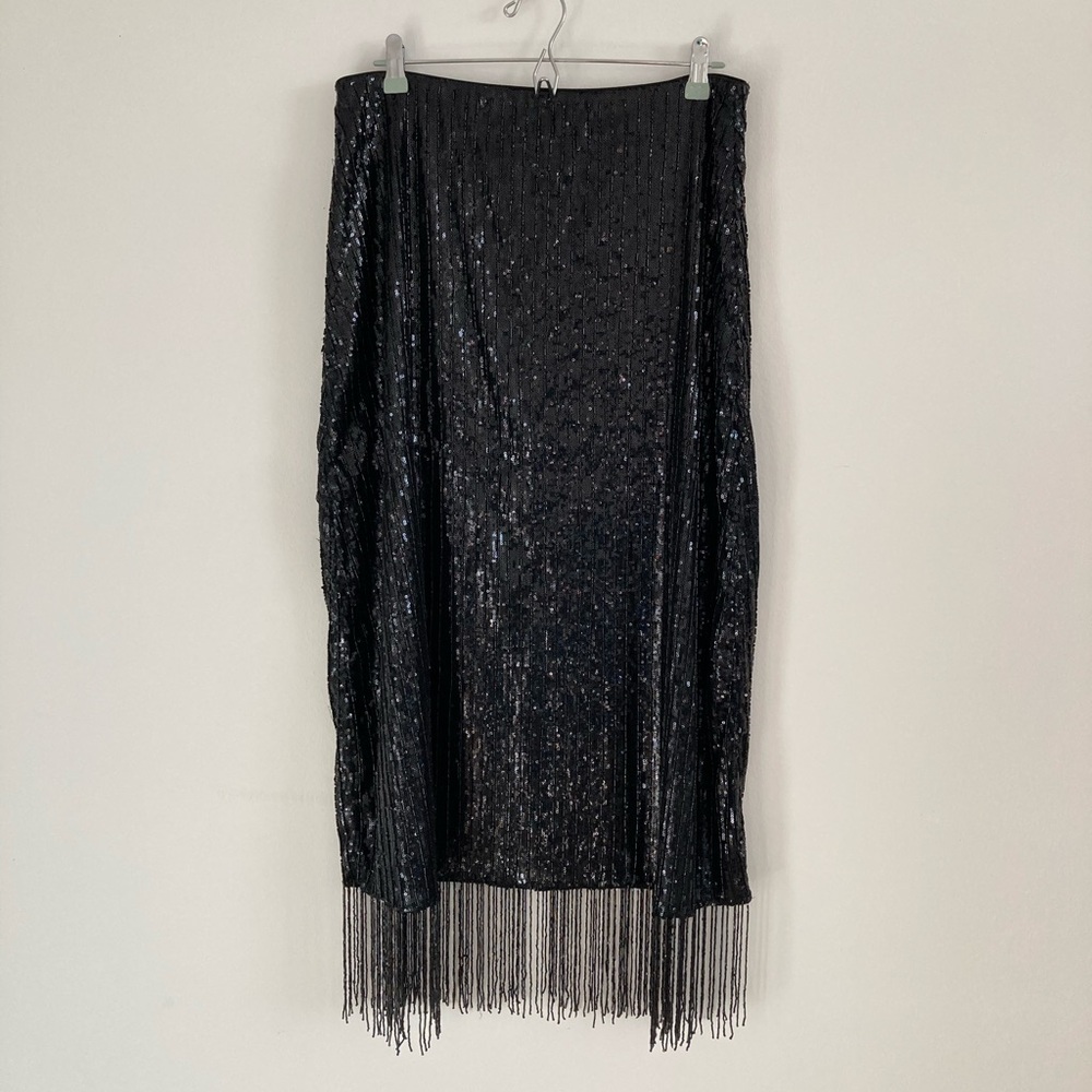 H&M Beaded Sequin Fringe Skirt Size 12 New